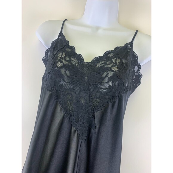 Victorias Secret Long Black Lace Satin Gown High Slit V-Neck Adjustable Medium - Picture 2 of 11